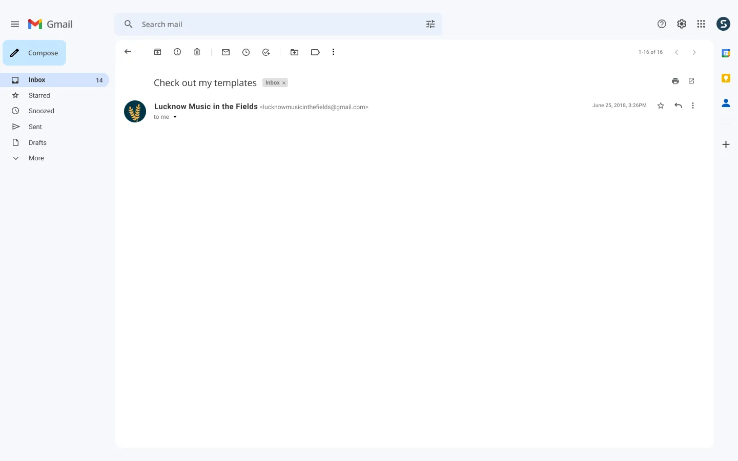 Gmail email — Lucknow Music In The Fields case study